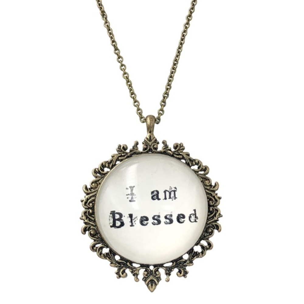 I am Blessed Vintage Look Frame Long Necklace